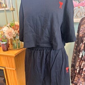 Black Women's Elastic-Waist Skirt with Red Heart Detail